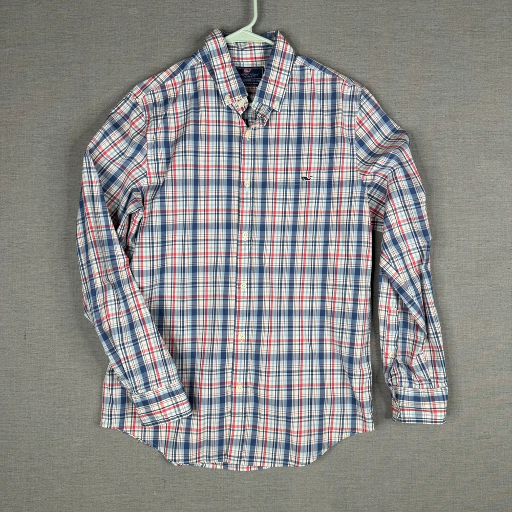 Vineyard Vines Mens Medium Slim Fit Tucker Shirt Blue Red Plaid Button‎ Down